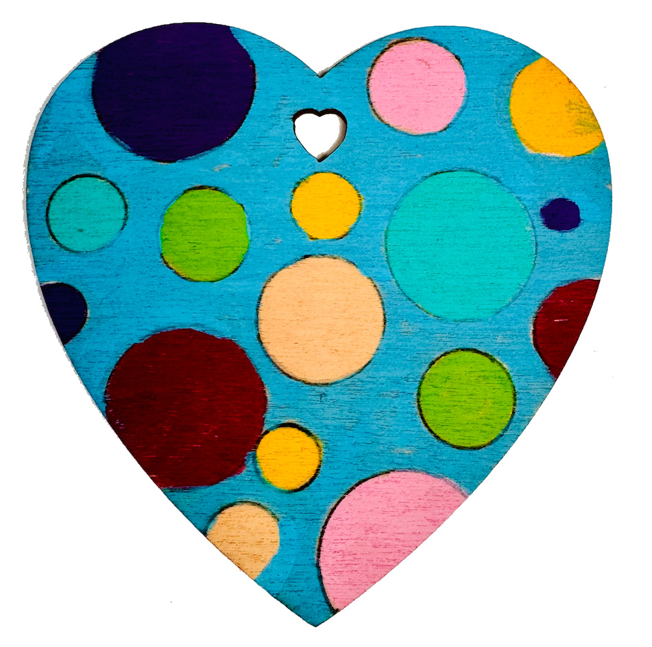 Heart-shaped dot artwork made with POSCA PC-5M spring tones