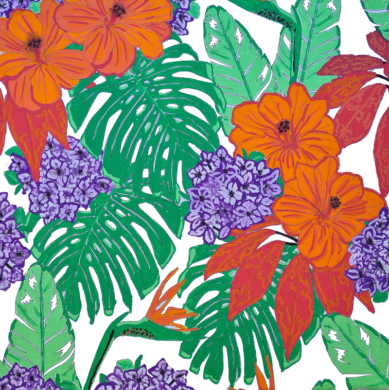 Floral illustration on canvas in purple and orange made with POSCA PC-5M Halloween tones