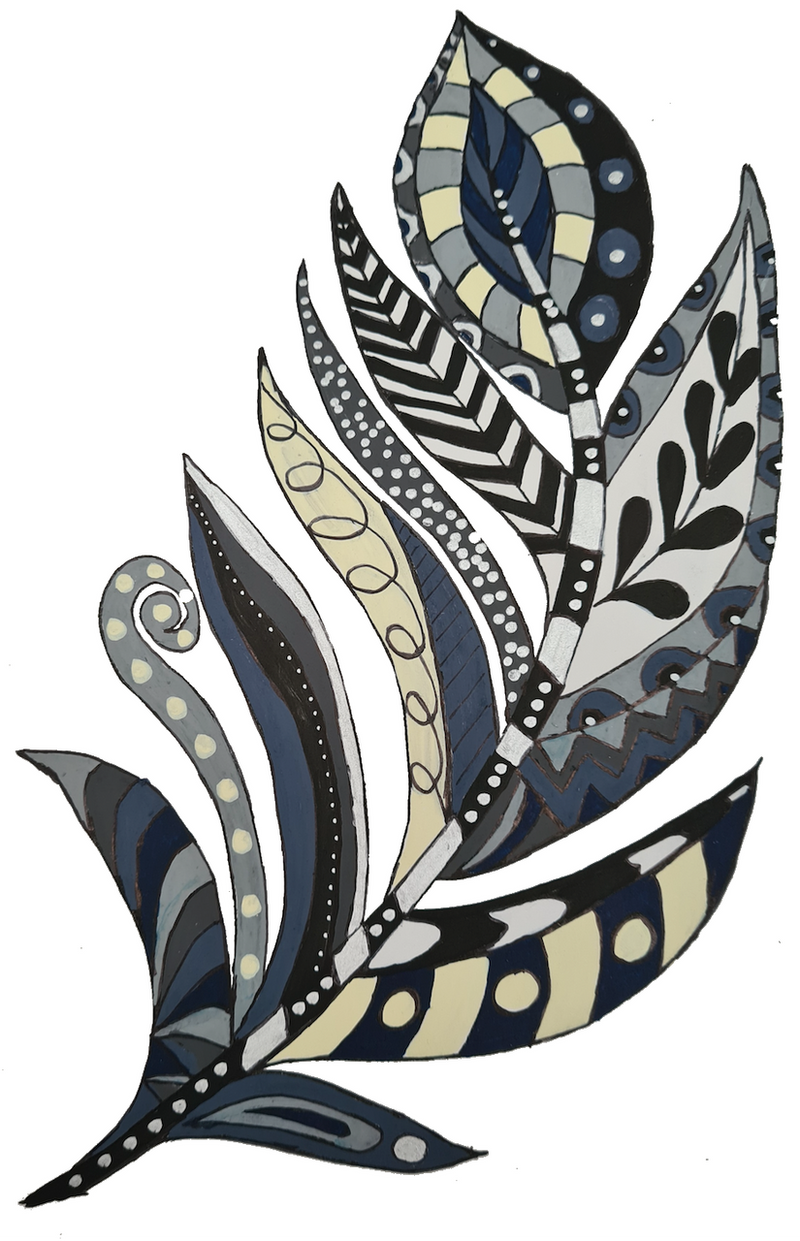Feather artwork in black, white and grey made with POSCA PC-5M monotone markers