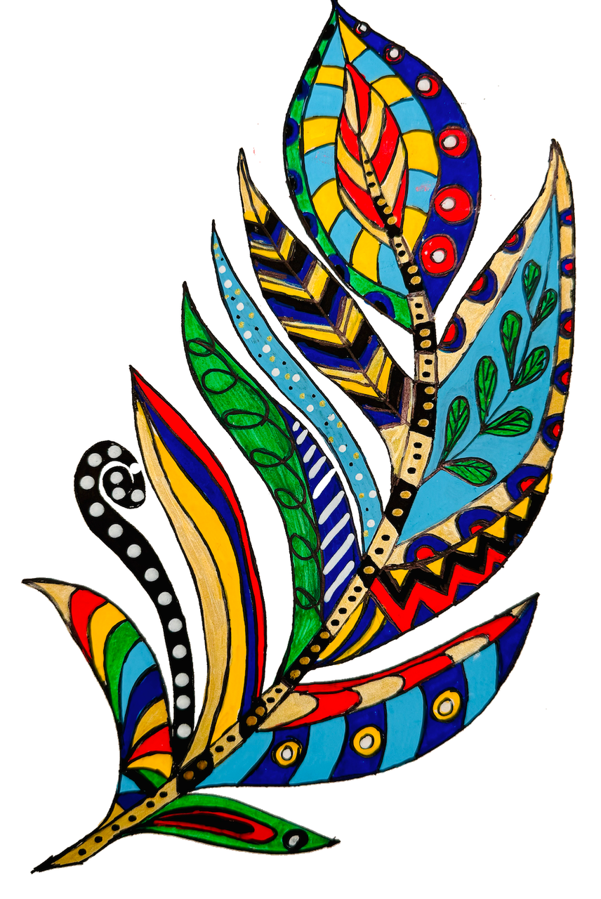 Feather illustration coloured with POSCA PC-5M Aussie Spirit tones