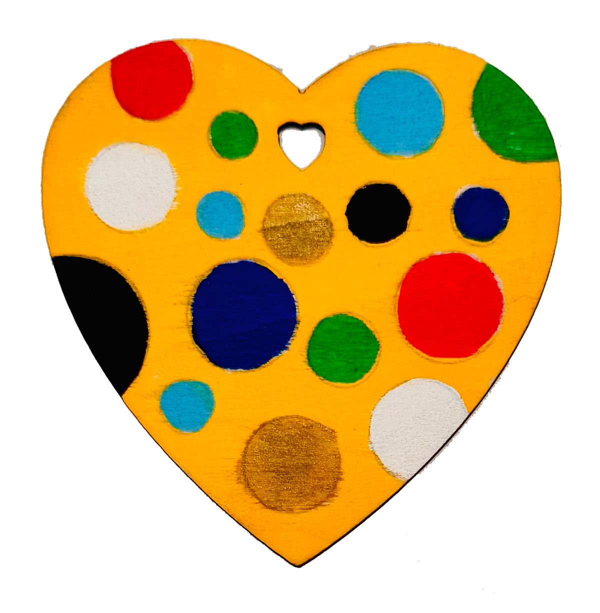 Heart-shaped wooden craft with dot designs in POSCA PC-5M Aussie Spirit tones