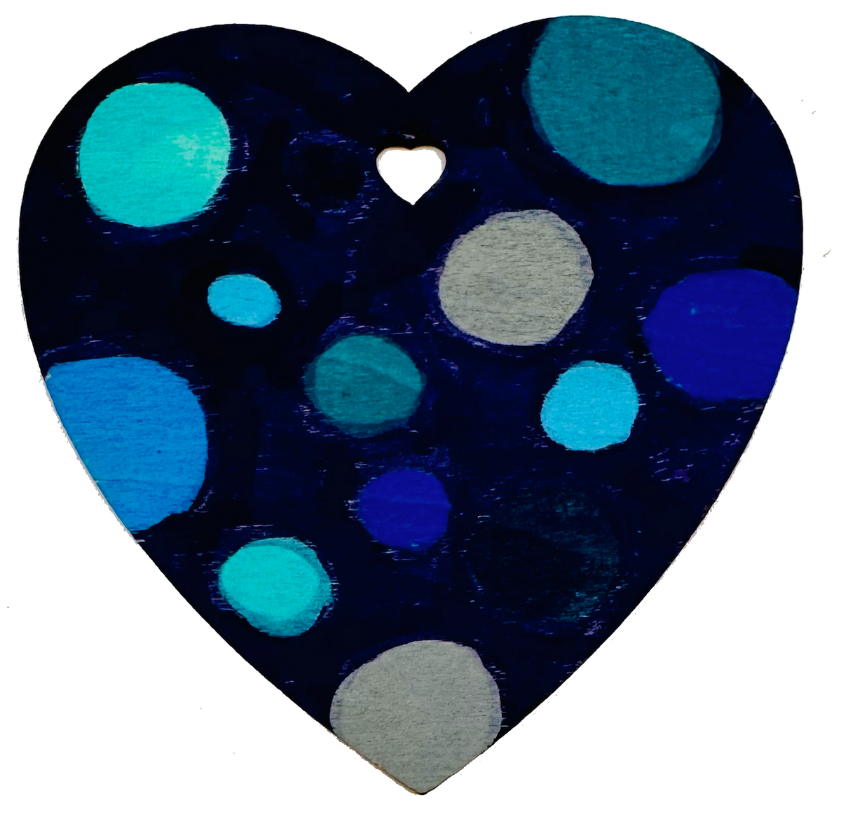 Heart shape with dotted designs in blues and purples made with POSCA PC-5M cool colour tones