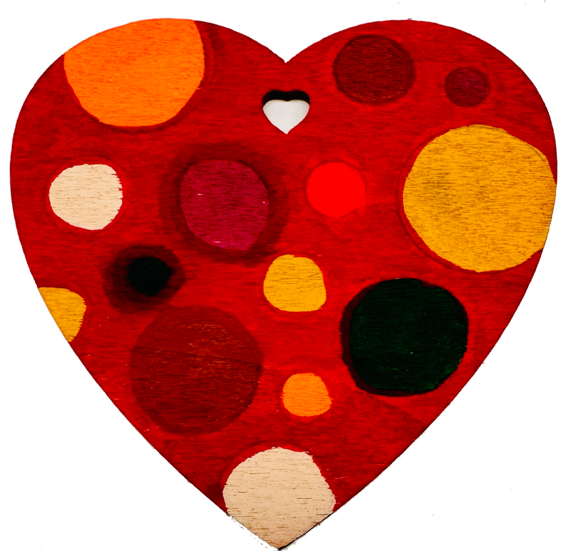 Heart-shaped craft decorated with polka dots in POSCA PC-5M autumn tones