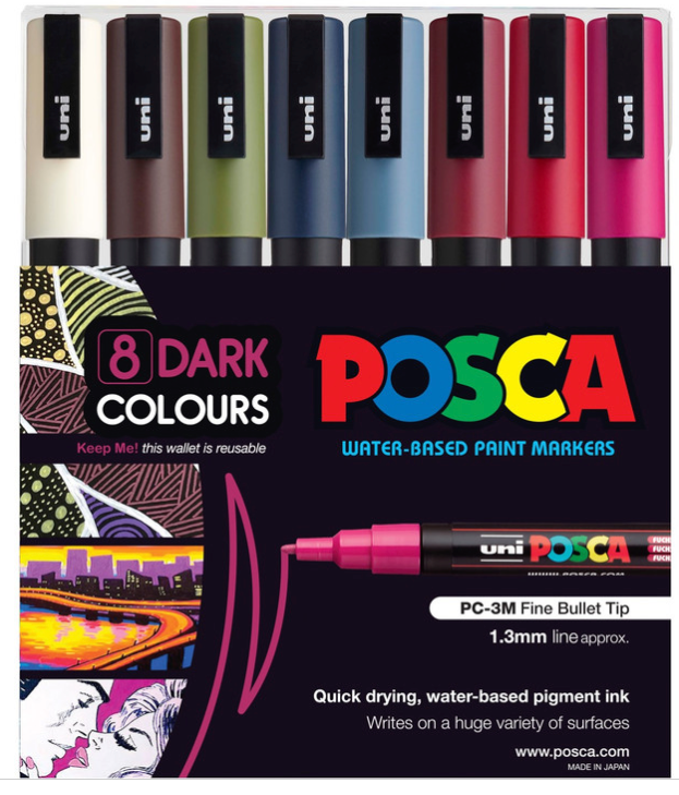 POSCA PC-3M dark colours and soft pastel wallets from the bundle