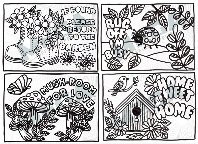 Plant Smiles, Grow Giggles, Colour in Love colouring book back cover