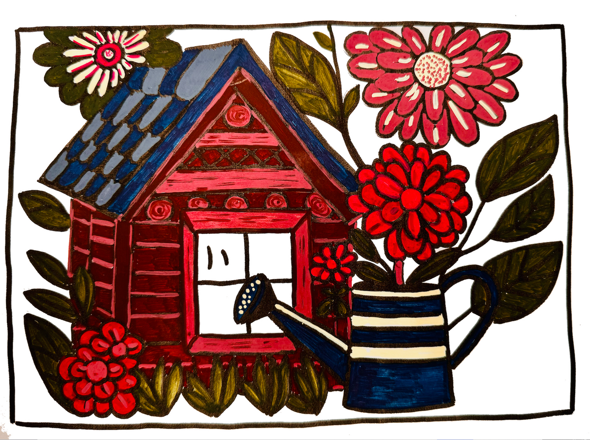 Open page of the blooming garden colouring book
