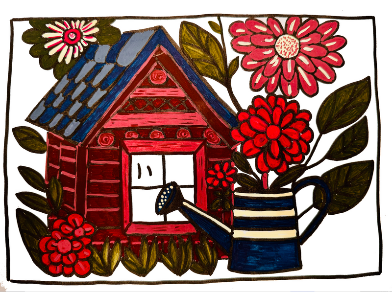 Open page of the blooming garden colouring book