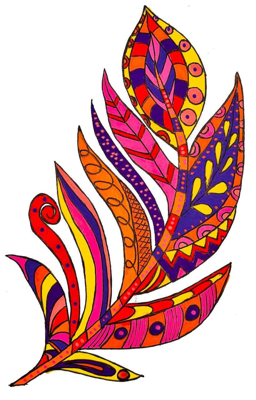 Feather drawn in warm flame colours with POSCA PC-3M markers