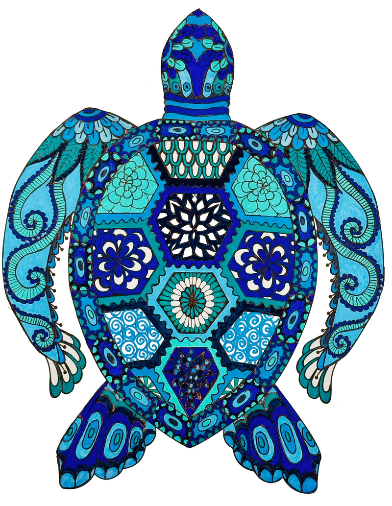 Sea turtle artwork on canvas drawn with POSCA PC-3M water tones markers