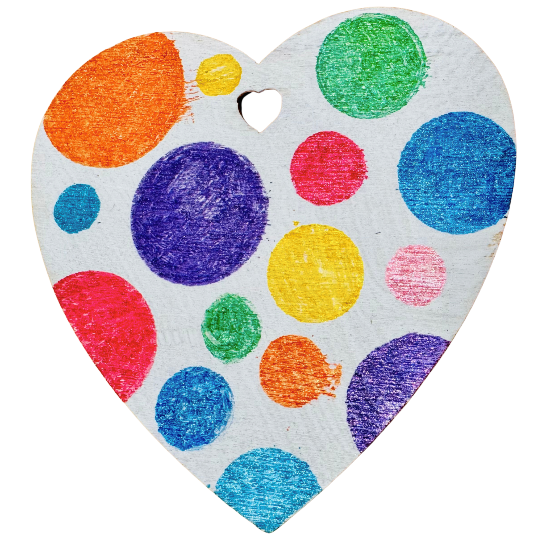Wooden heart decorated with glitter dots using POSCA PC-3M markers