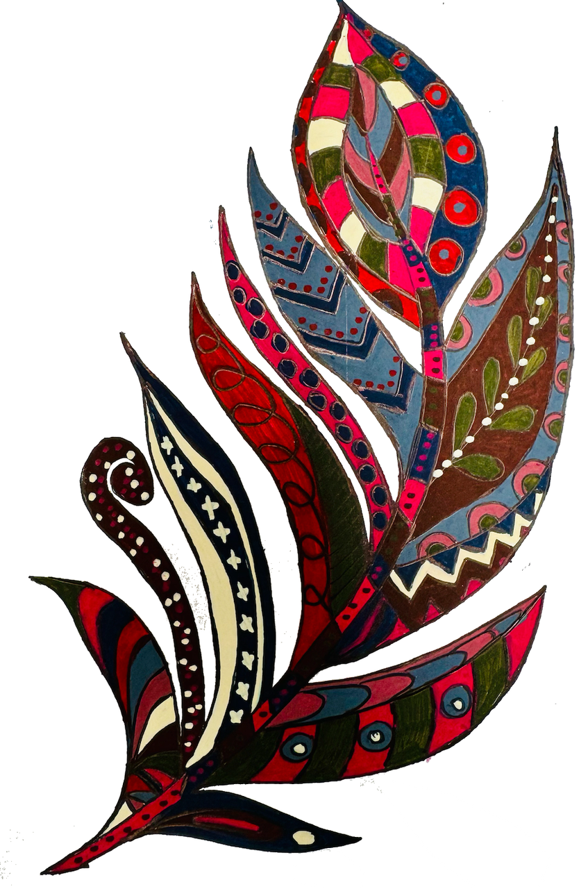 Feather drawn with POSCA PC-3M dark colour markers