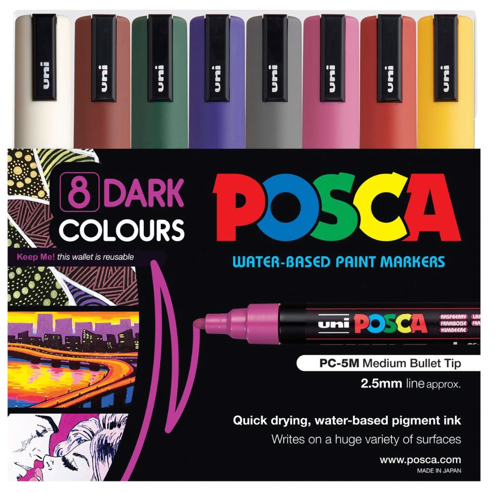 POSCA PC-5M dark colour tones wallet of 8 in packaging