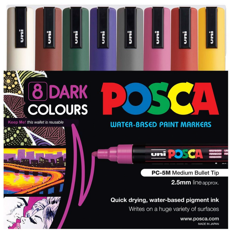 POSCA PC-5M dark colour tones wallet of 8 in packaging