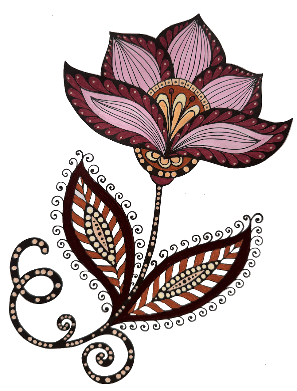 Flower design on paper drawn with POSCA PC-3M warm neutral markers