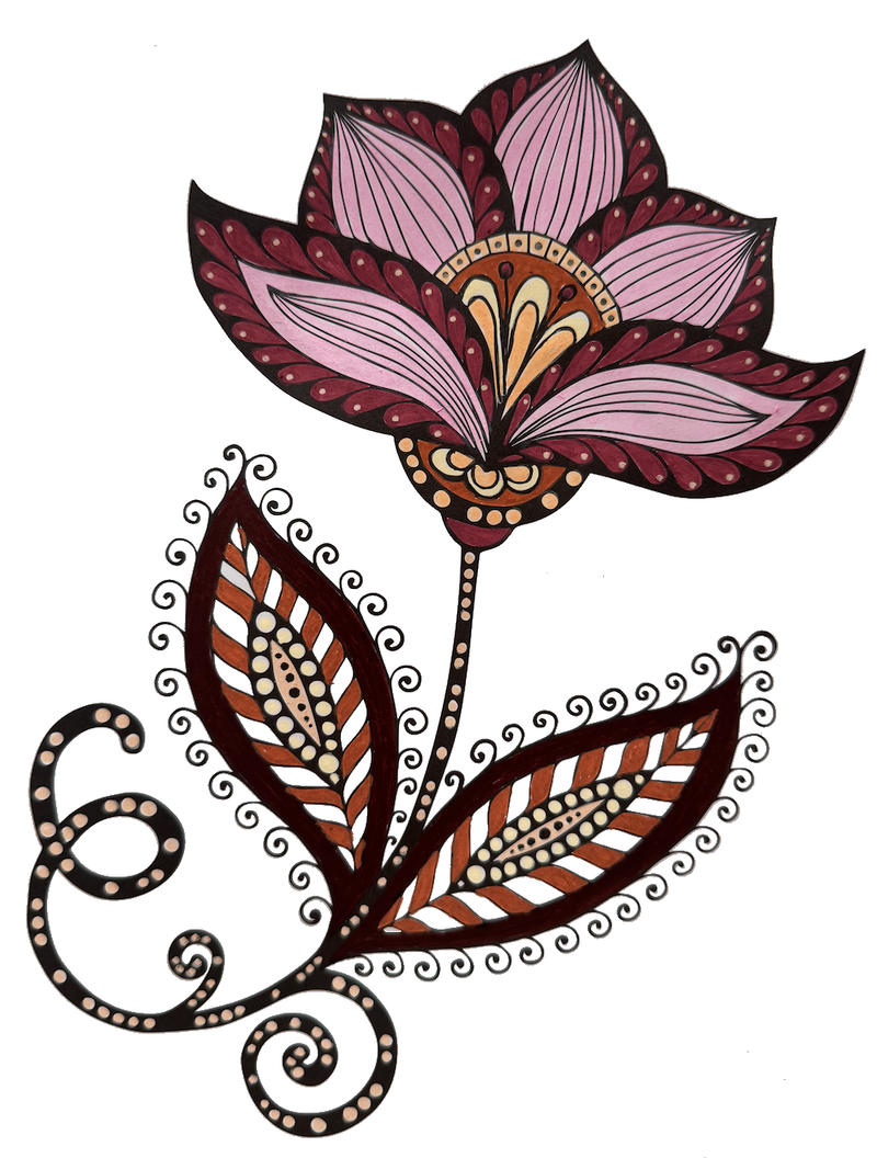 Flower design on paper drawn with POSCA PC-3M warm neutral markers