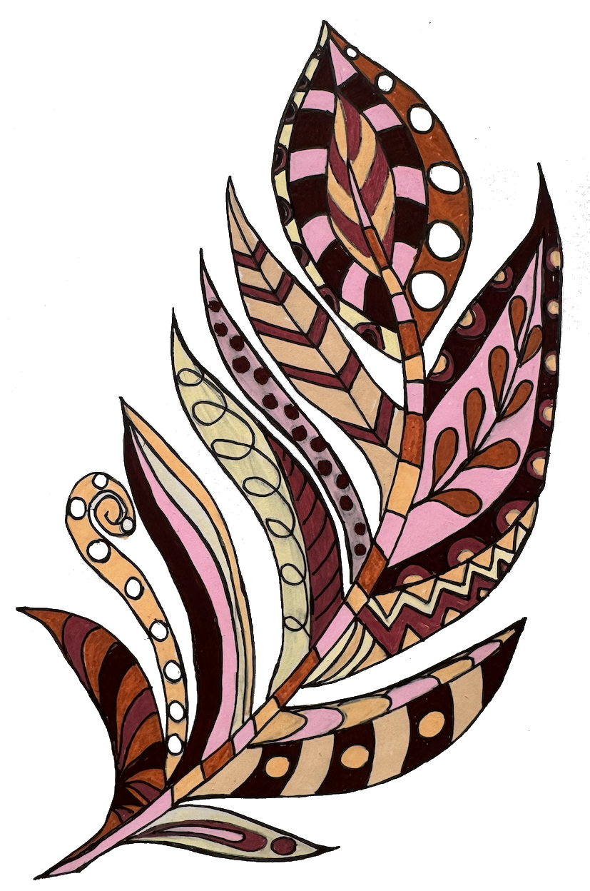 Feather drawn in warm neutral tones with POSCA PC-3M markers