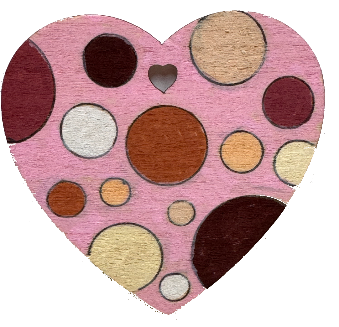 Wooden heart decorated with dot patterns in POSCA PC-3M warm neutral tones