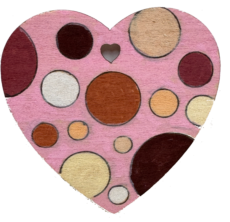 Wooden heart decorated with dot patterns in POSCA PC-3M warm neutral tones