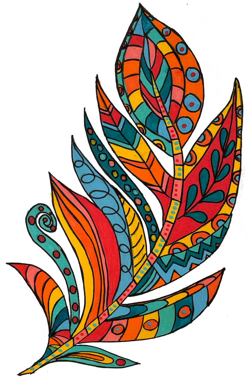 Tropical feather illustration made with POSCA PC-5M summer tones