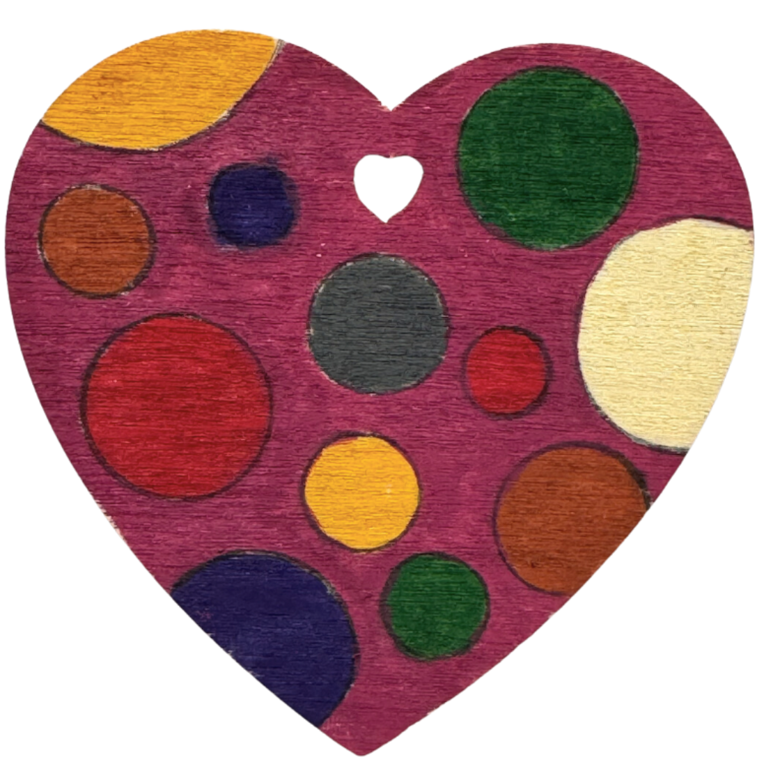 Heart-shaped wooden piece painted with POSCA PC-5M dark colour tones
