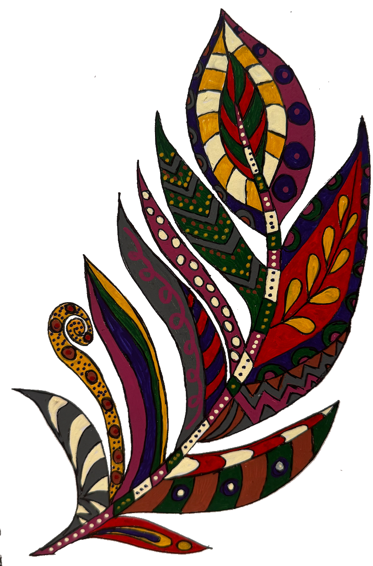 Feather artwork made with POSCA PC-5M dark colour tones