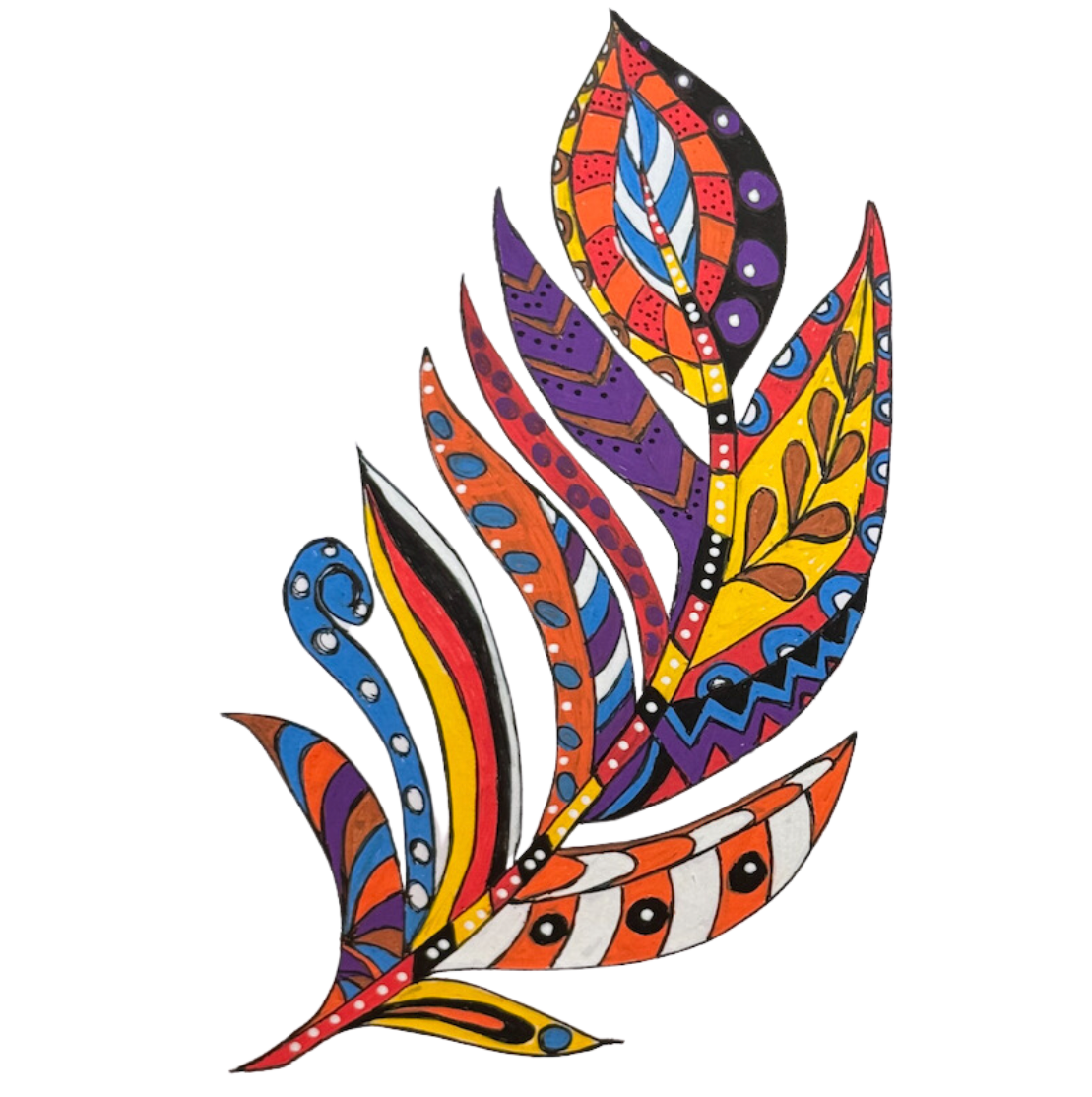 Feather illustration drawn with POSCA PC-5M Indigenous Traditional tones