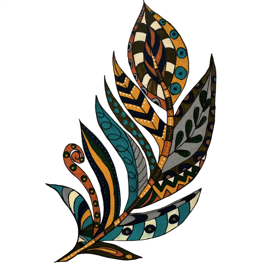 Feather illustration made with POSCA PC-5M earth colour tones