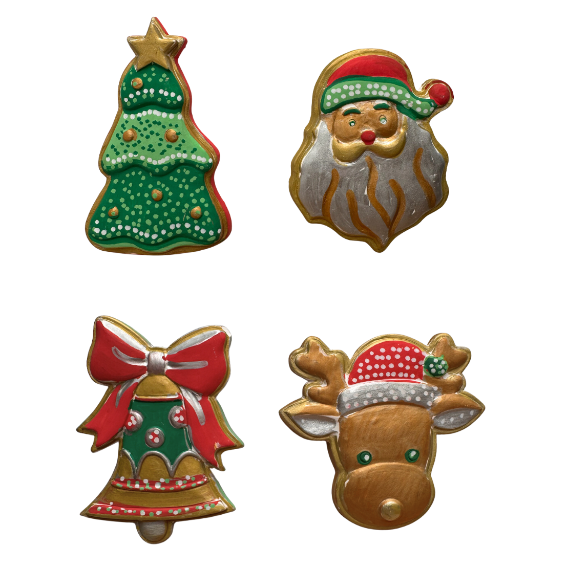 Plaster Santa and Christmas ornaments painted with POSCA PC-5M Christmas tones