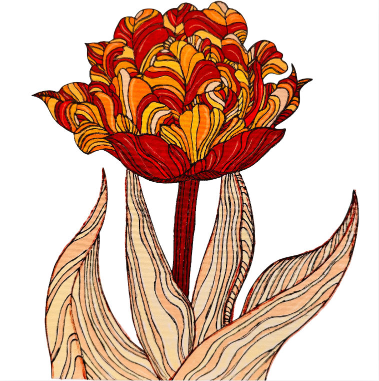 Warm floral illustration on canvas made with POSCA PC-5M warm colour tones