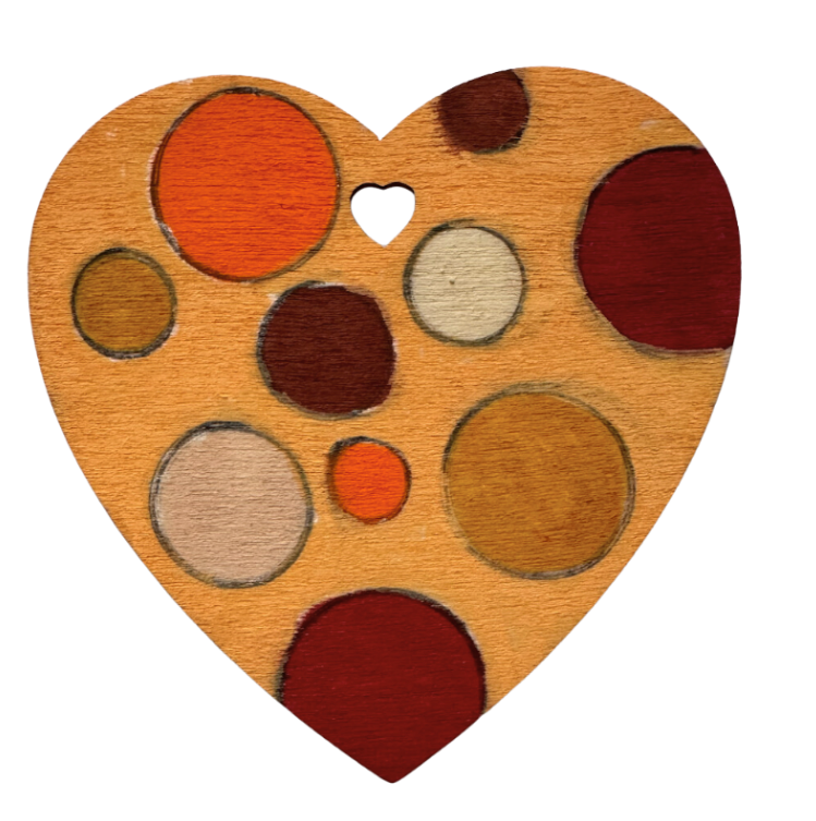 Wooden heart decorated with warm-tone polka dots using POSCA PC-5M markers