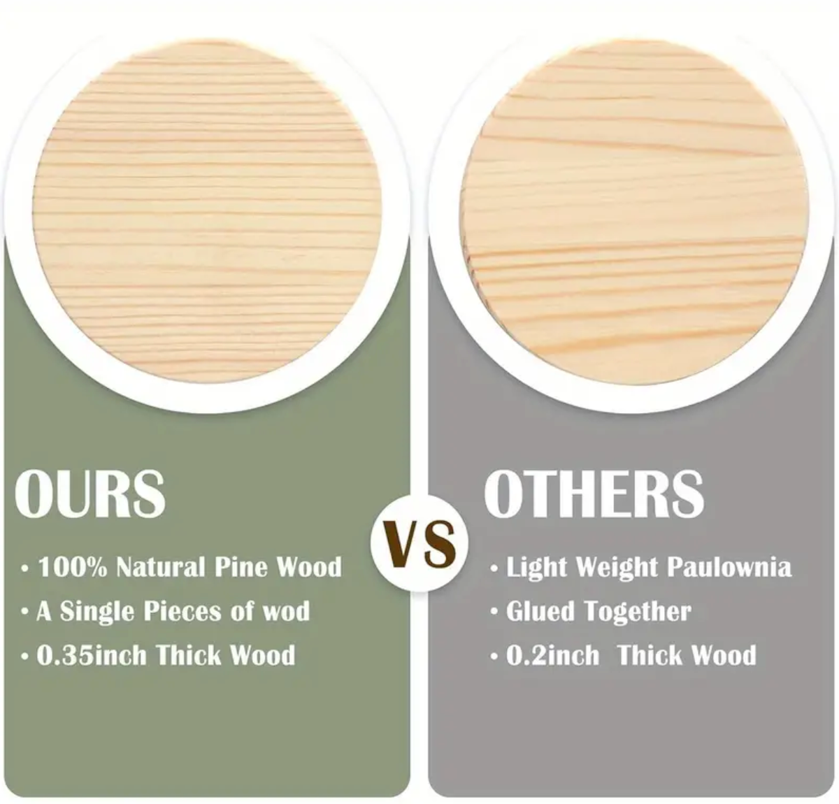 Round wooden coasters set of 2, coaster surface close up