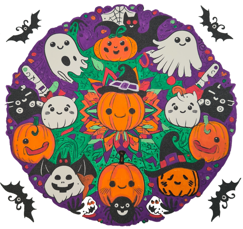 Pumpkin and ghost dot art drawn with POSCA PC-3M Halloween tones markers