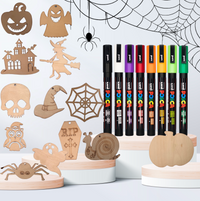 PoscART Halloween craft bundle with six wooden shapes and the POSCA PC-3M Halloween Tones wallet