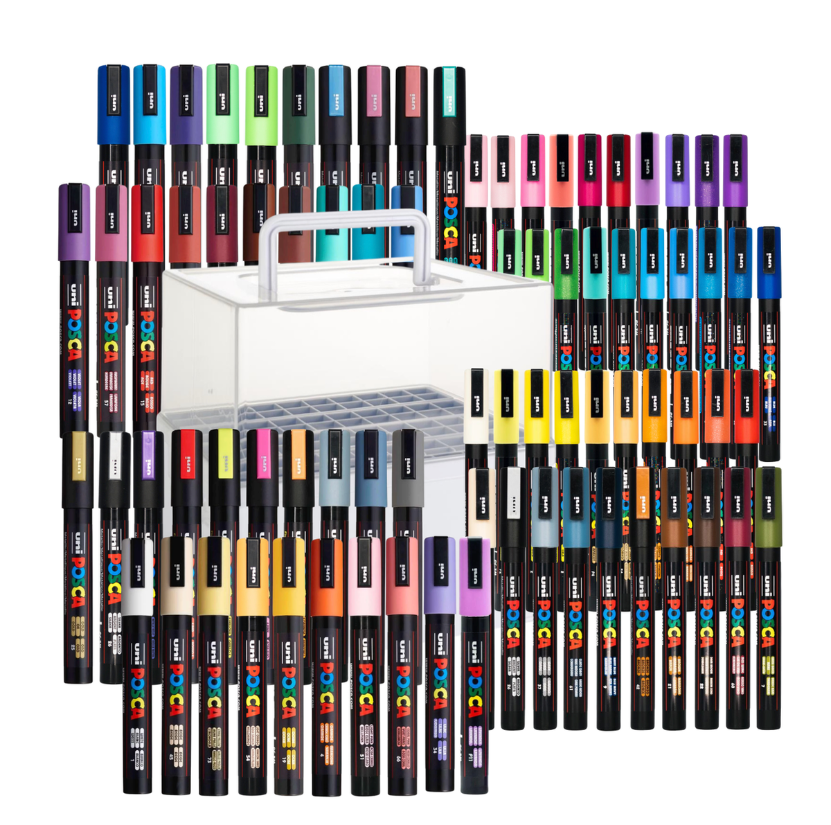 POSCA 80 marker caddy kit with markers standing in the open caddy