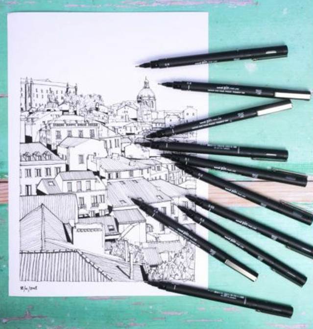 uni PIN black fineliner line width sample