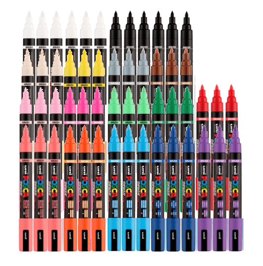 POSCA PC-5BR brush tip 60 pack in 16 assorted colours