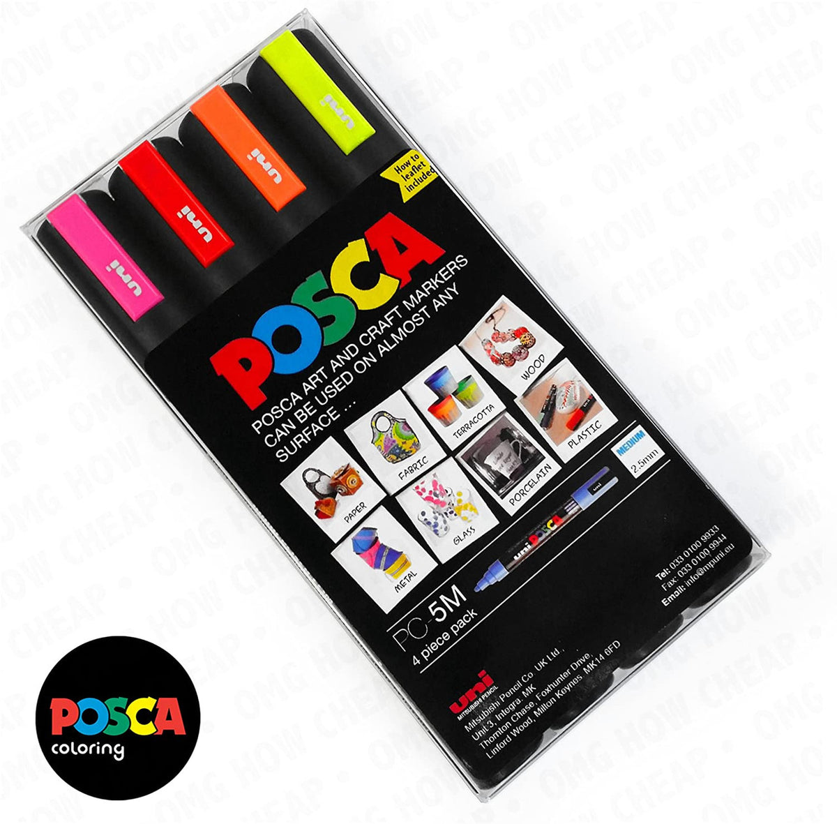 POSCA PC-5M fluorescent wallet of 4 open in a flat lay