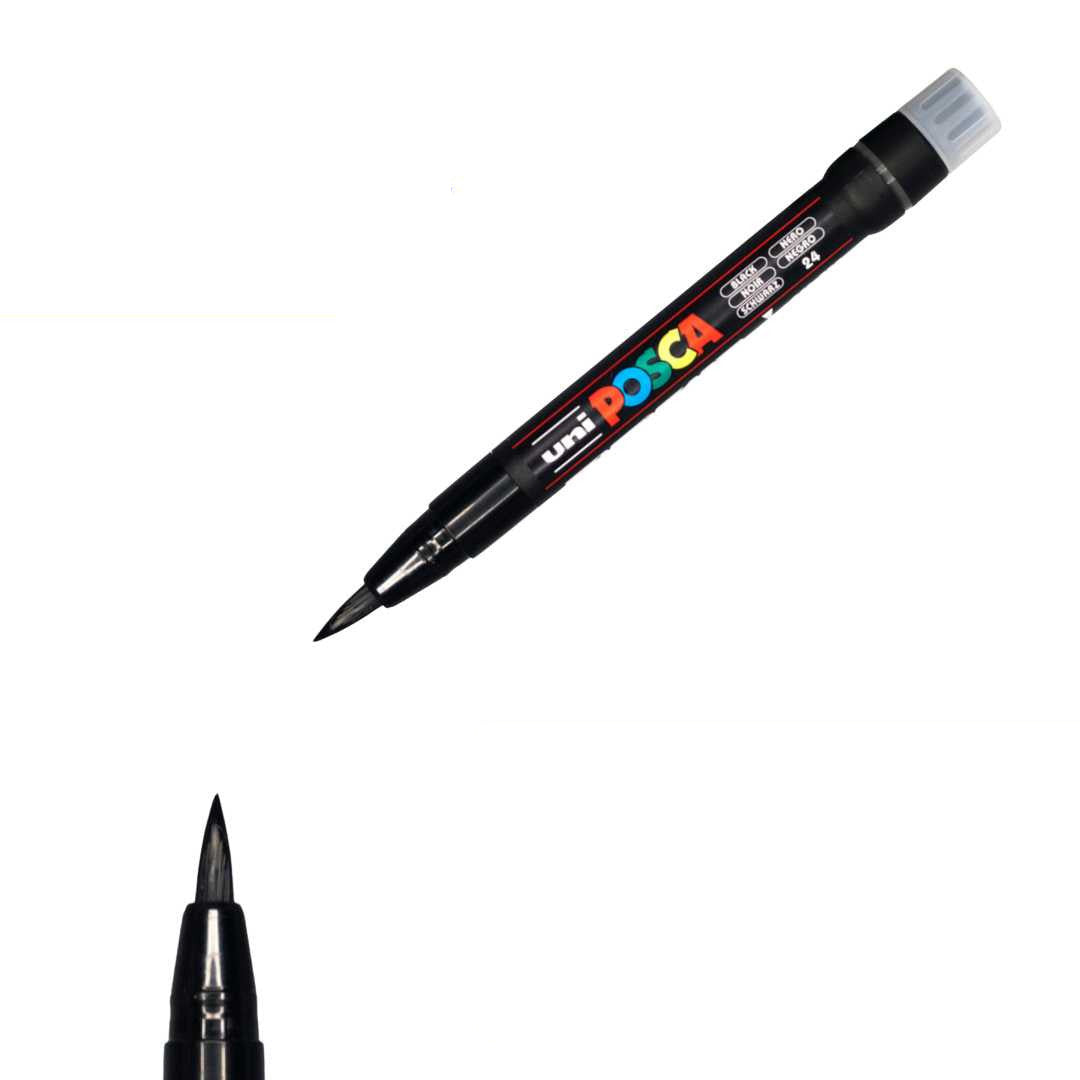 POSCA PCF-350 brush tip paint marker held in hand, 10 colours available at PoscART