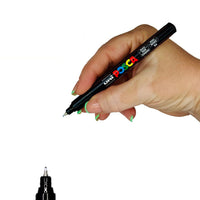 POSCA PC-1MR ultra fine 0.7mm paint marker held in hand, 22 colours available at PoscART