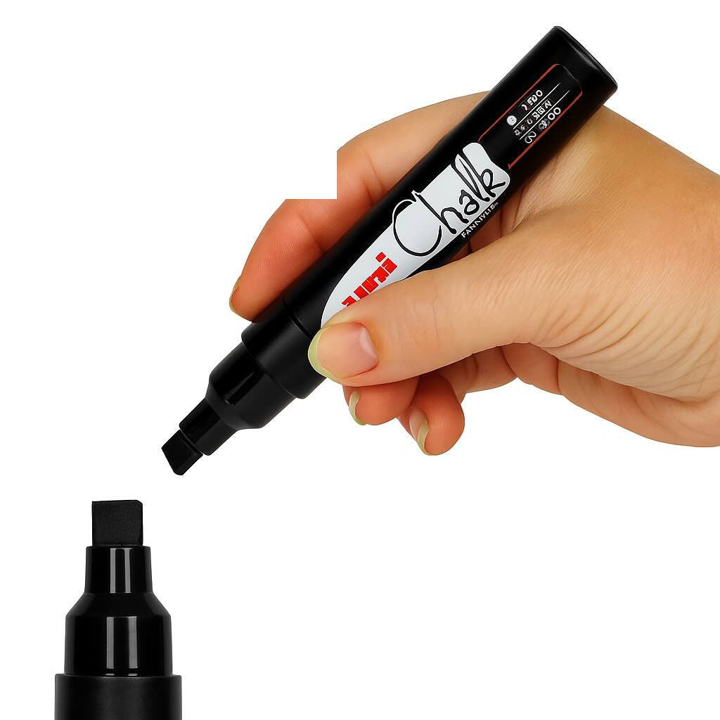 uni PWE-8K broad chisel liquid chalk marker, 16 colours available at PoscART