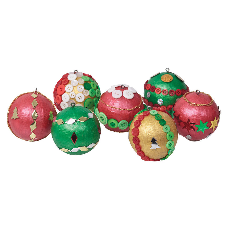 Papier mache baubles 60mm pack of 9, bauble surface close up