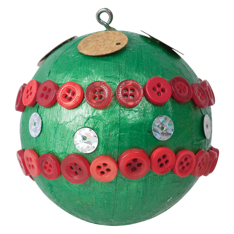 Papier mache baubles 60mm pack of 9, box open showing baubles