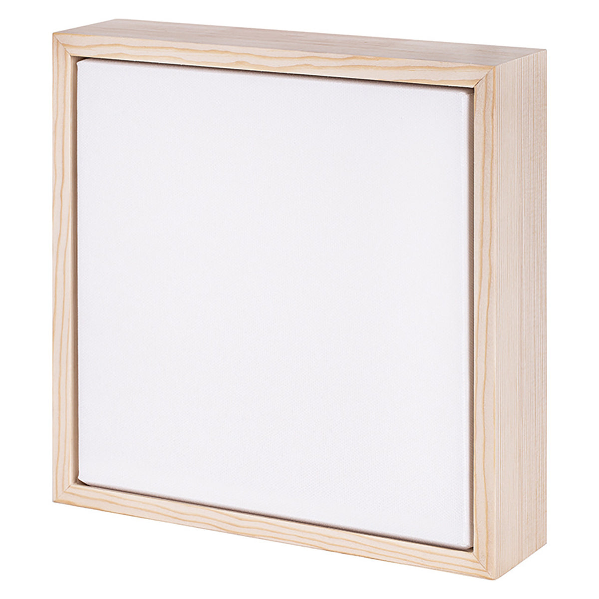 Floating wooden box canvas 20.3 x 20.3cm, white canvas in natural pine floating frame