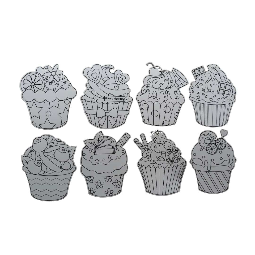PoscART colour in cupcake cards set of 8, assorted dessert illustrations for colouring