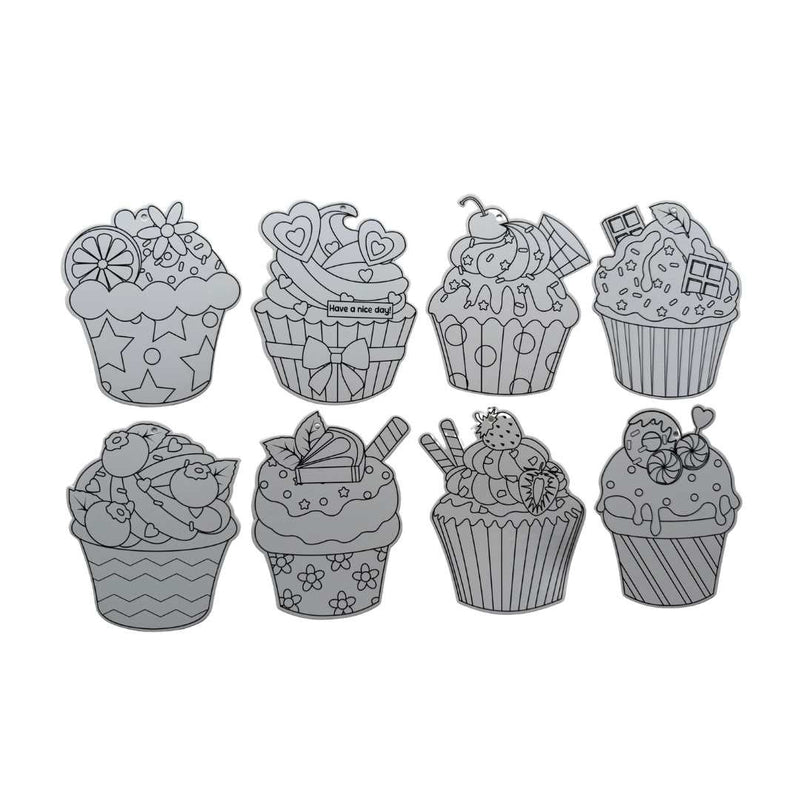 PoscART colour in cupcake cards set of 8, assorted dessert illustrations for colouring