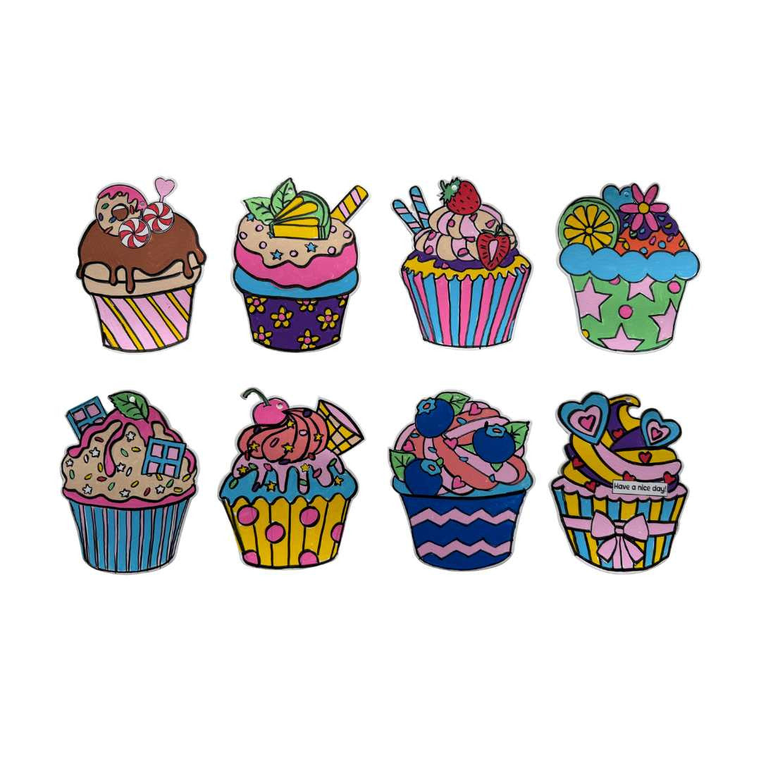 PoscART colour in cupcake cards set of 8, eight cupcake designs printed on cardstock