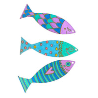 Painted wooden fish decorations made with the PoscART bundle