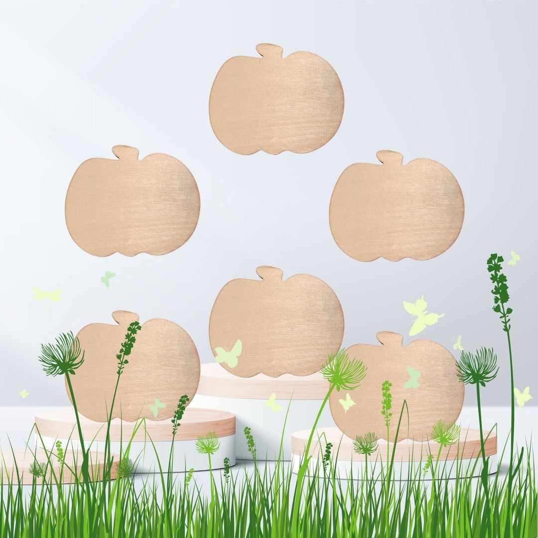 DIY wooden pumpkin or apple craft decorations set of 6, six identical wooden cut-outs