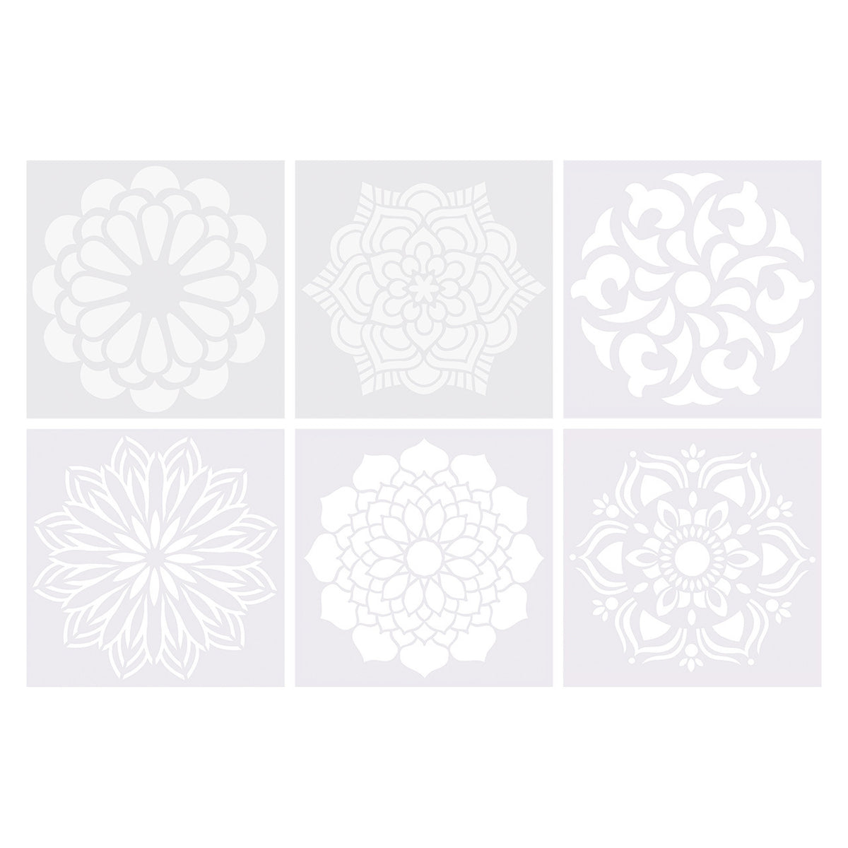 Mandala stencils pack of 6, six assorted plastic stencils 15 x 15cm
