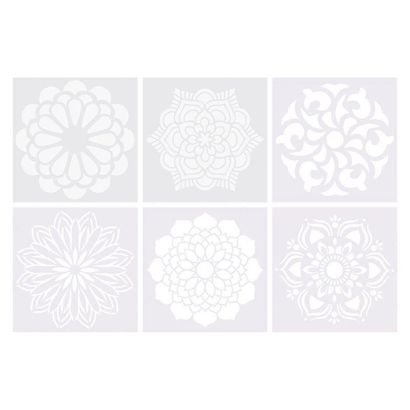 Mandala stencils pack of 6, six assorted plastic stencils 15 x 15cm
